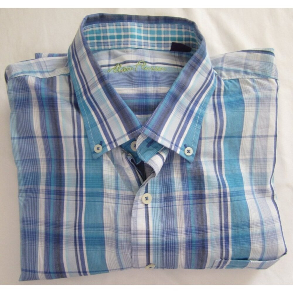 Men Alan‎ Flusser Madras Button Cotton Long Sleeve Shirt Sz XXL (MT826)